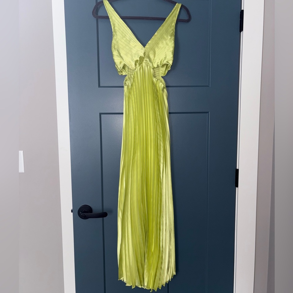 Sincerely Jules Pleated Lime Green Maxi Dress with Side Cutouts
